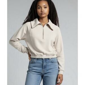 Urban Social Women's Cloud Luxe Cream Pullover Half Zip Fleece Top Small Preppy